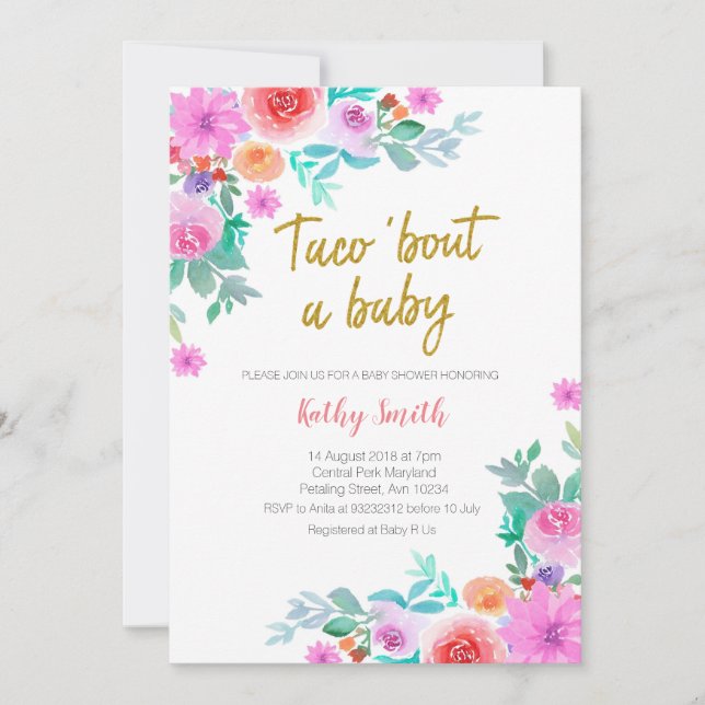 Invitation BABY SHOWER floral à l'or mexicain (Devant)