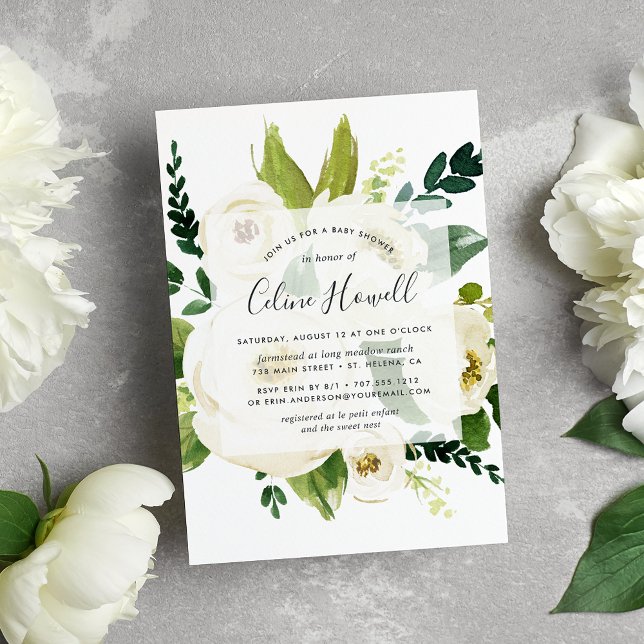 Invitation Baby shower floral Alabaster (Créateur téléchargé)