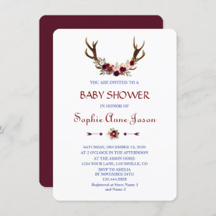 Invitation Baby shower Floral Antlers de Bourgogne