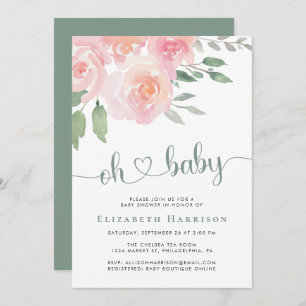 Invitation Baby shower Floral Aquarelle