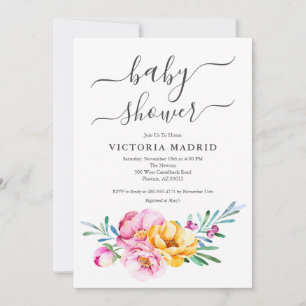 Invitation Baby shower Floral Aquarelle