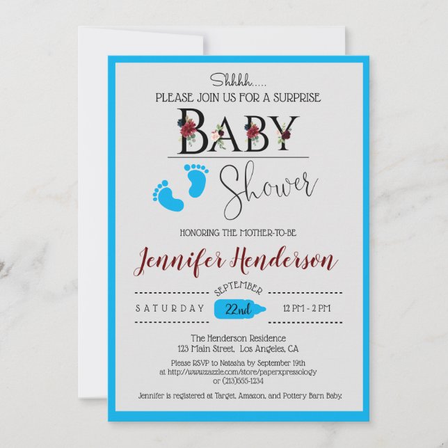 Invitation Baby shower floral aquarelle pour l'invitation des (Devant)