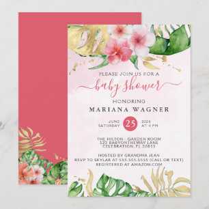 Invitation Baby Shower Floral Aquarelle Tropical Été
