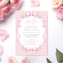 Baby shower floral au noeud en vichy rose
