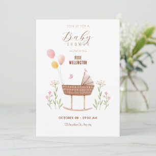 Invitation Baby shower floral berceau Pastel