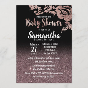 Invitation Baby shower floral Black Rose Gold Parties scintil