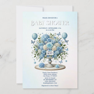 Invitation Baby shower Floral Blanc Bleu