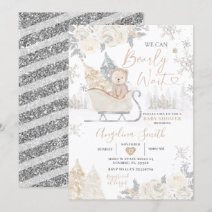 Invitation Baby shower floral blanc crémeux de l'ours