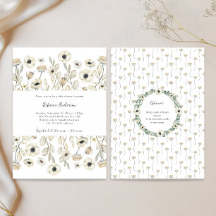 Invitation Baby shower floral blanc + tirage au sort des couc