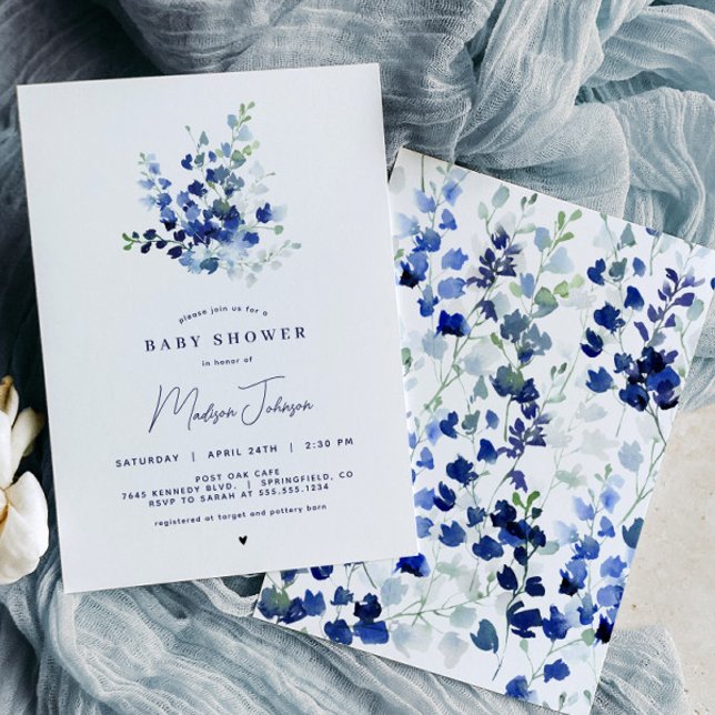 Invitation Baby shower Floral Bleu (Créateur téléchargé)