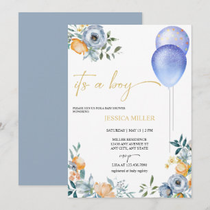 Invitation Baby shower Floral Bleu   C'est un garçon