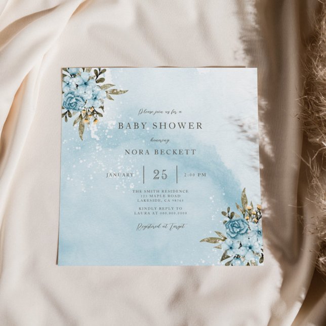 Invitation Baby shower Floral Bleu d'hiver (Créateur téléchargé)