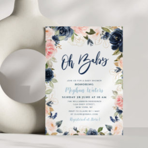 Invitation baby shower floral bleu et bleu