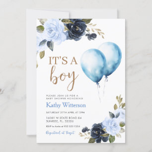 Invitation Baby shower Floral Bleu Garçon