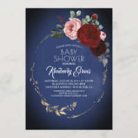 Baby shower floral bleu marine Bourgogne rouge et 