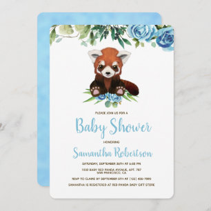 Invitation Baby shower Floral Bleu Ours Cute