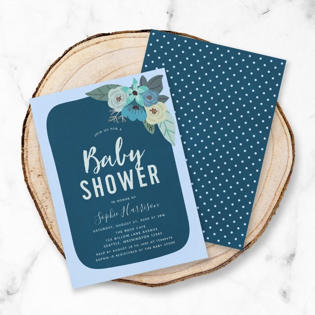 Invitation Baby shower Floral Bleu Rustique (Créateur téléchargé)
