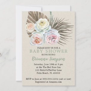 Invitation Baby Shower Floral Bohème Moderne Palmier Séché Ne