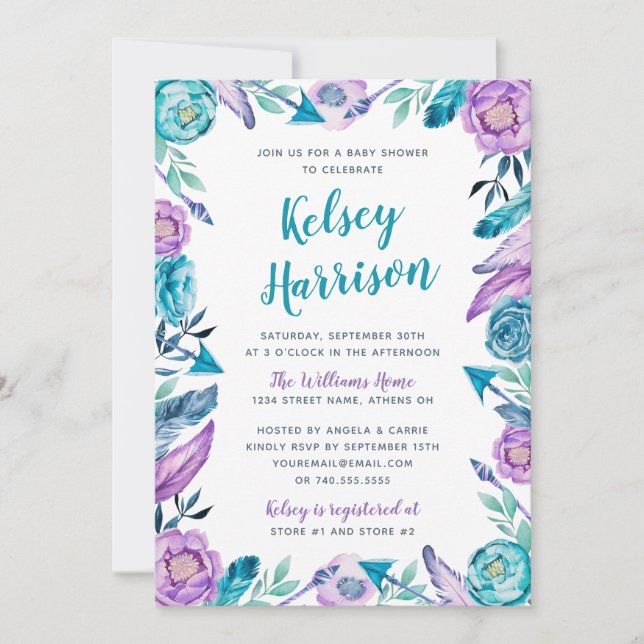 Invitation Baby shower Floral Boho (Devant)