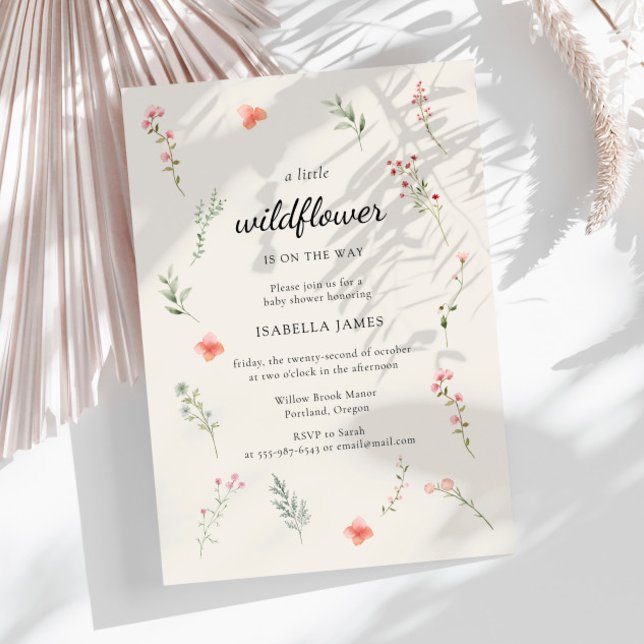 Invitation Baby shower Floral Boho Beige Fleur sauvage minima (Créateur téléchargé)