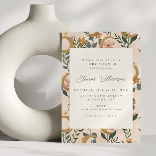 Invitation Baby Shower Floral Boho Céleste Neutre