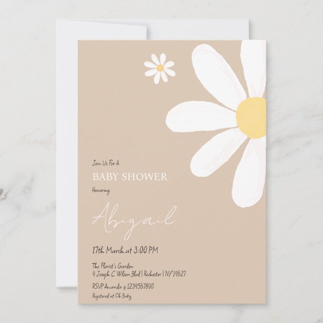 Invitation Baby shower Floral Boho Daisy (Devant)