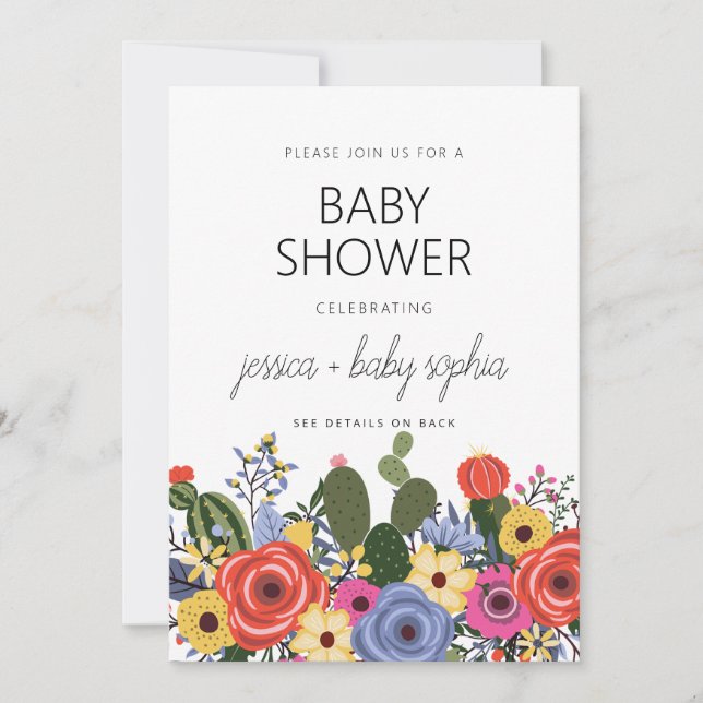 Invitation Baby shower Floral Boho moderne (Devant)
