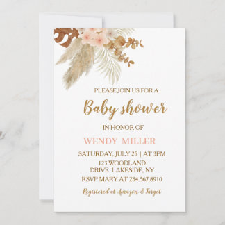 Invitation Baby Shower Floral Boho Pampas
