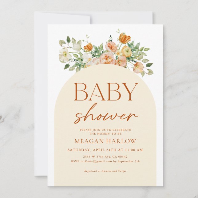Invitation Baby shower floral Boho Spring (Devant)