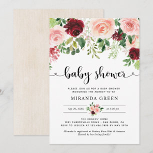 Invitation Baby shower floral Bourgogne
