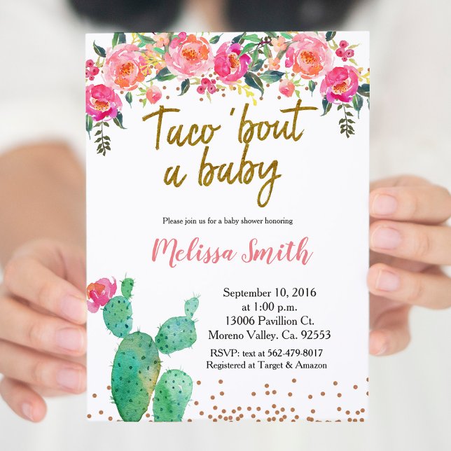 Invitation Baby shower floral Cactus Taco Bout Baby (Créateur téléchargé)