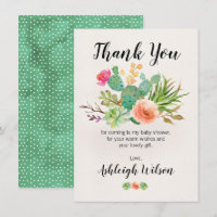 Baby shower Floral Cactus Than k You Card
