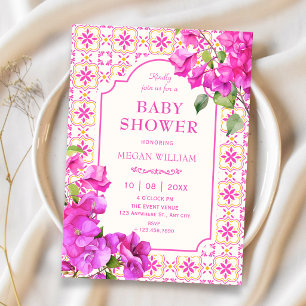 Invitation Baby shower floral carrelage rose