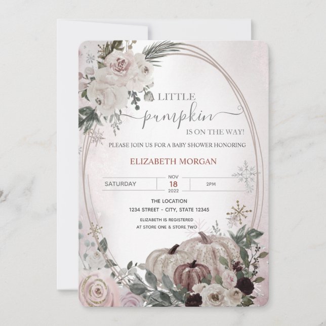 Invitation Baby shower Floral citrouille (Devant)