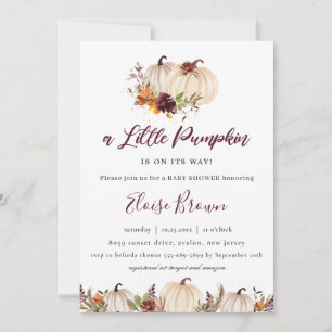 Invitation Baby shower Floral citrouille Bourgogne 