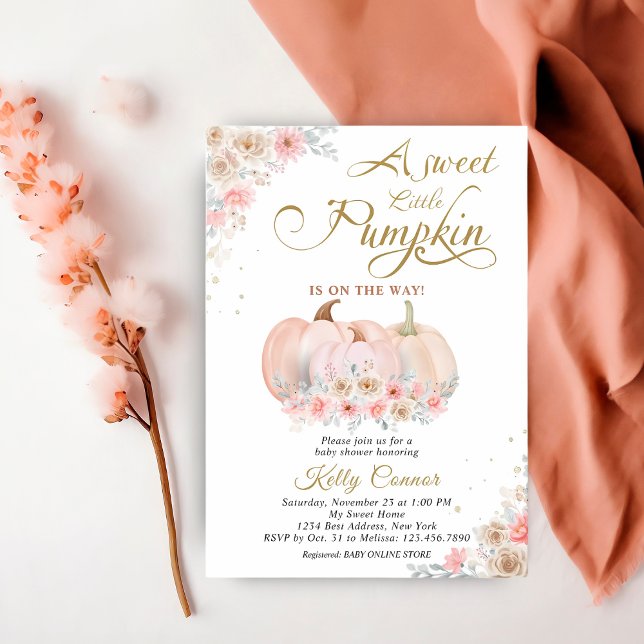 Invitation Baby shower Floral Citrouille doux (Créateur téléchargé)