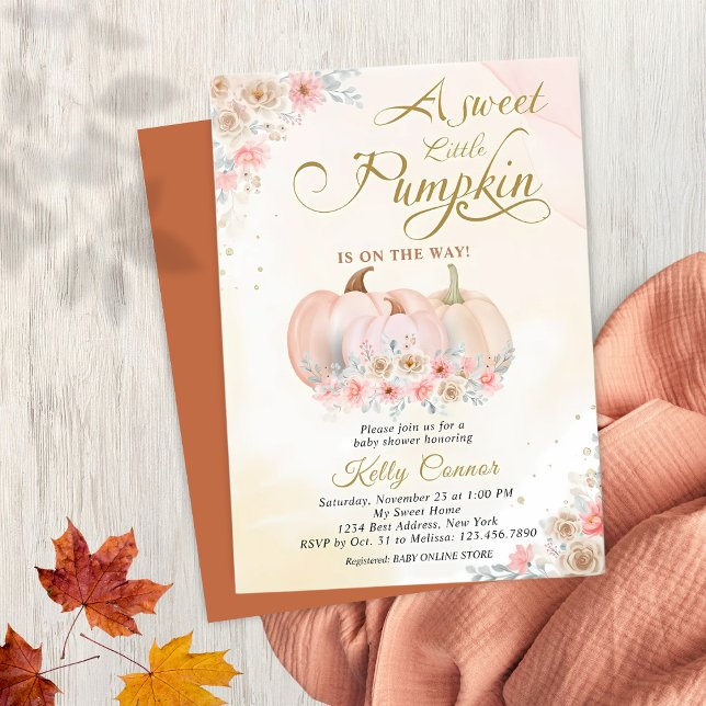 Invitation Baby shower Floral Citrouille doux (Créateur téléchargé)