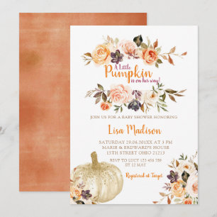 Invitation Baby shower floral Citrouille rustique 