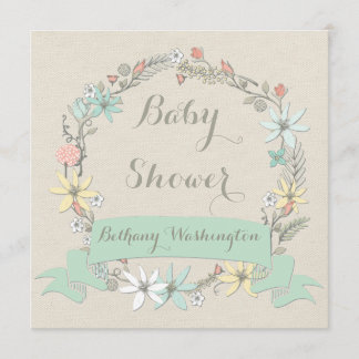 Invitation Baby shower floral classique de couronnes et de ba