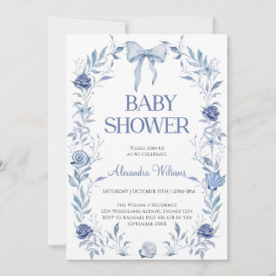 Invitation Baby shower floral Coquillage Bleu
