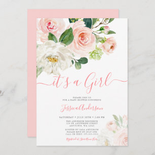 Invitation Baby shower floral couleur rose