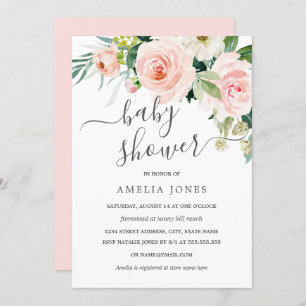 Invitation Baby shower floral couleur rose pâle
