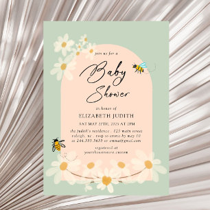 Invitation Baby shower Floral Daisy Bees
