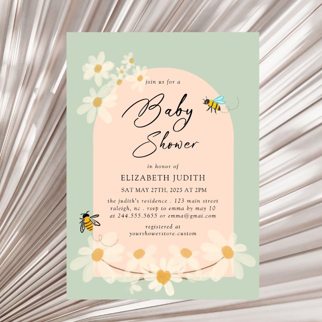 Invitation Baby shower Floral Daisy Bees (Créateur téléchargé)