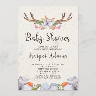 Invitation Baby shower floral d'andouillers de Boho