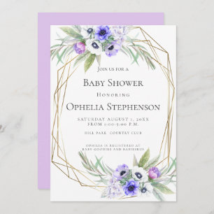 Invitation Baby shower   Floral d'anémone violet