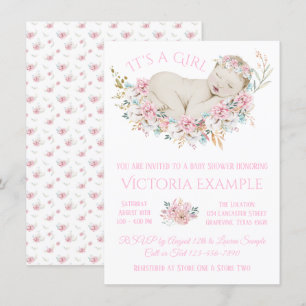 Invitation Baby shower floral d'aquarelle en pastel de filles