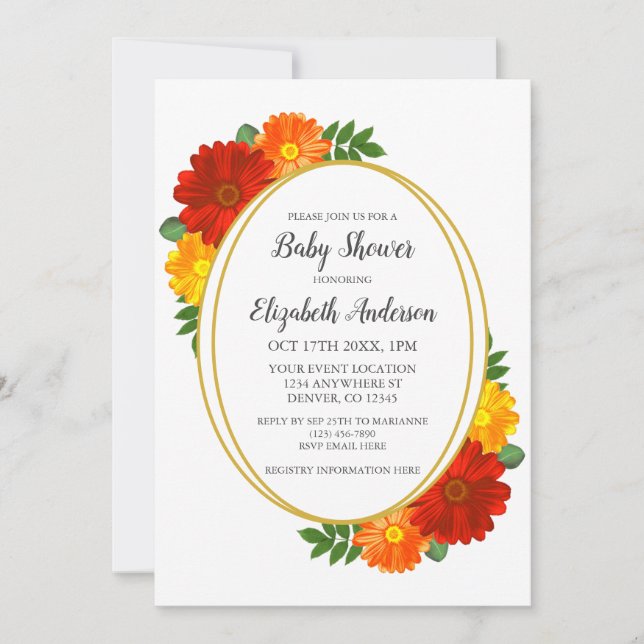 Invitation Baby shower Floral d'automne (Devant)