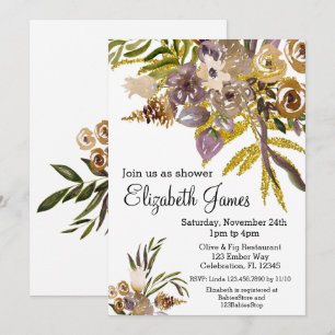 Invitation Baby shower floral d'automne d'élégance dorée