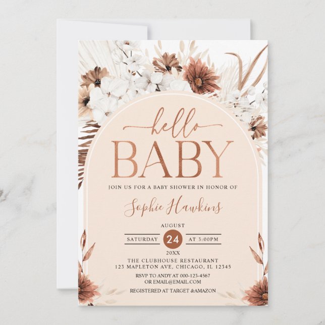 Invitation Baby shower floral de Boho Arch moderne neutre ent (Devant)